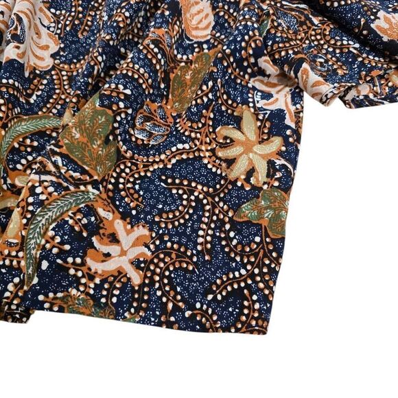 Madewell Top Women's Small Sea Floral 100% Silk Tassel Tie Off-Shoulder Blouse - Picture 3 of 7